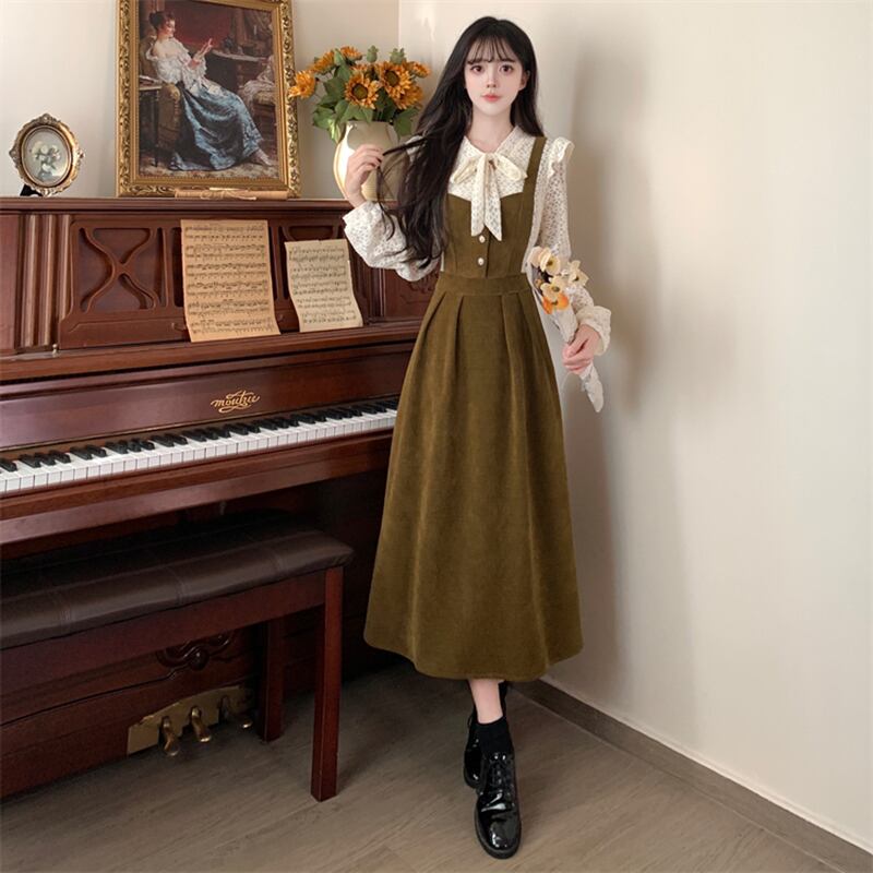 [Dong Xiaojie Series] ★One Piece★ 2color Fleece lining Thick Warm Women's Faux Layered Black Brown