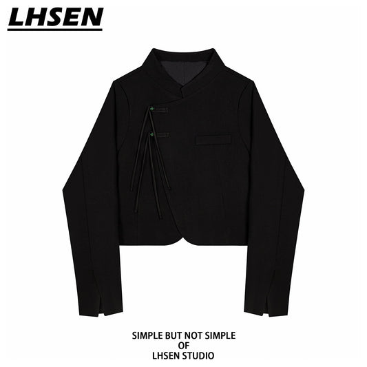 【LHSENシリーズ】★チャイナ風アウター★ ショート丈 合わせやすい デザイン性有り S M L 気質アップ ブラック