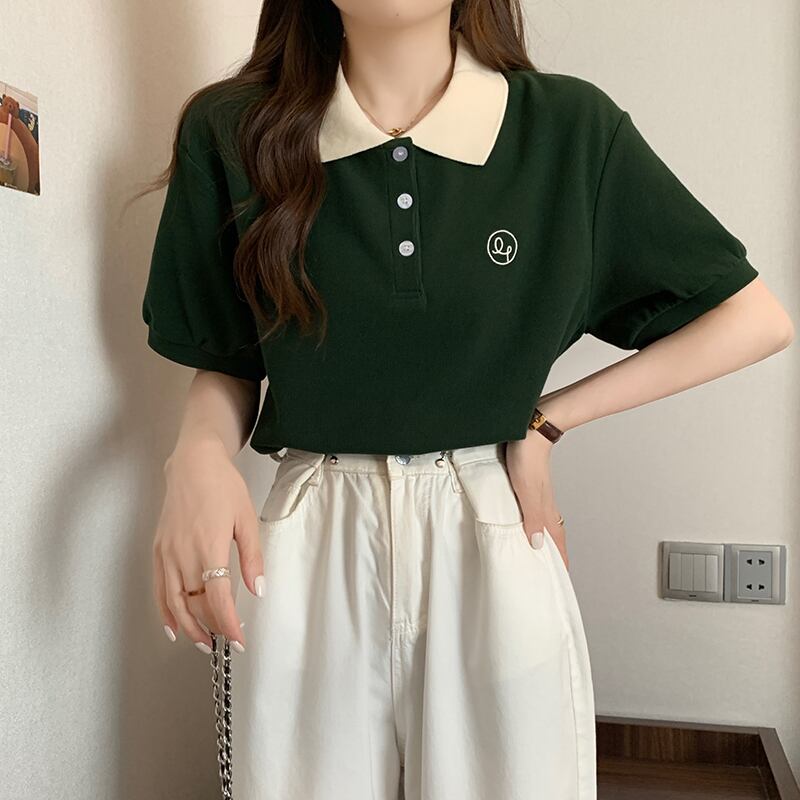 [JIGUJIGU series]★POLO shirt★2color Long sleeve type or short sleeve type Color scheme Short length Large size