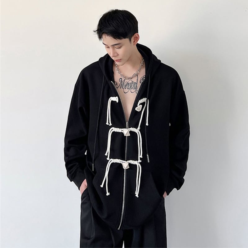 [Illustrated series] ★China style outerwear★ Parka unisex men's China button spring clothes black white