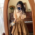 Load image into Gallery viewer, [Dong Xiaojie Series] ★Dress★ Large Size Faux Layered Ribbon Switching Short Sleeve Brown
