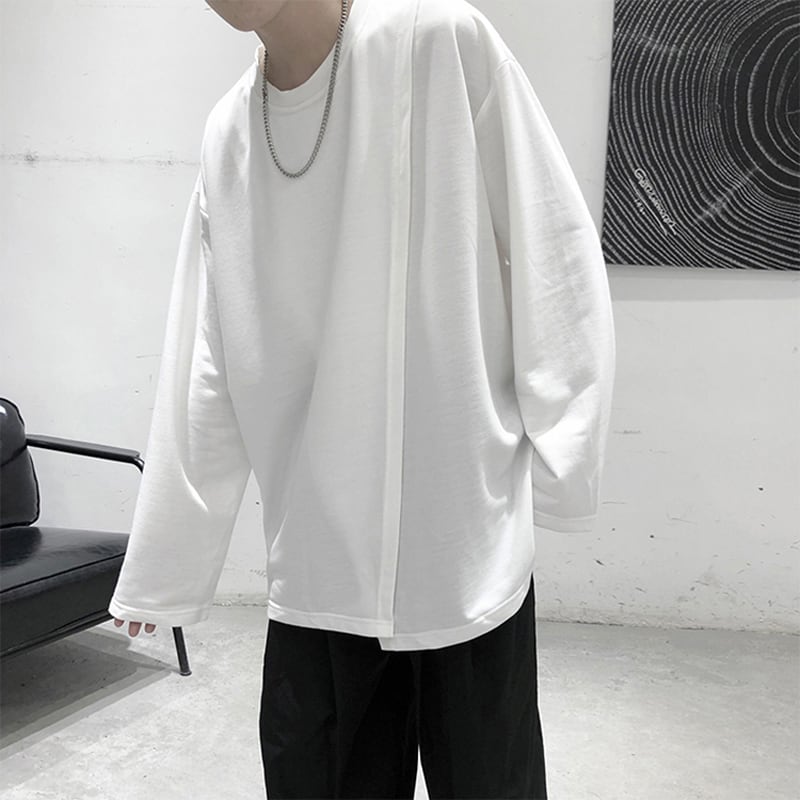 [Emeisa Series] ★Tops★ 3color T-shirt Slit Unisex Men's Design Gray Black White