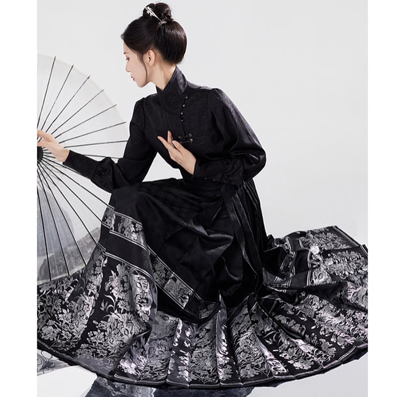 [BAIRIMENG Series]★China style skirt★Maki skirt bottoms Improves temperament Black Black Easy to match