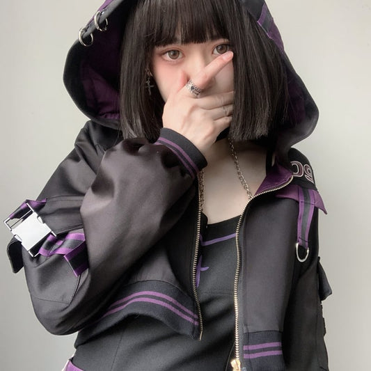 [Momoko Sakura Series] ★Jacket★ Outer mini length cute hooded black black easy to match