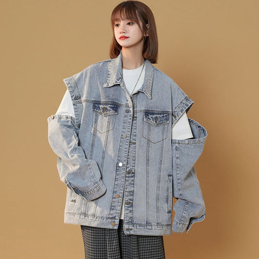 [LIUQU Series]★Jacket★ 2color outer denim jacket Unisex Men's Sleeves are removable