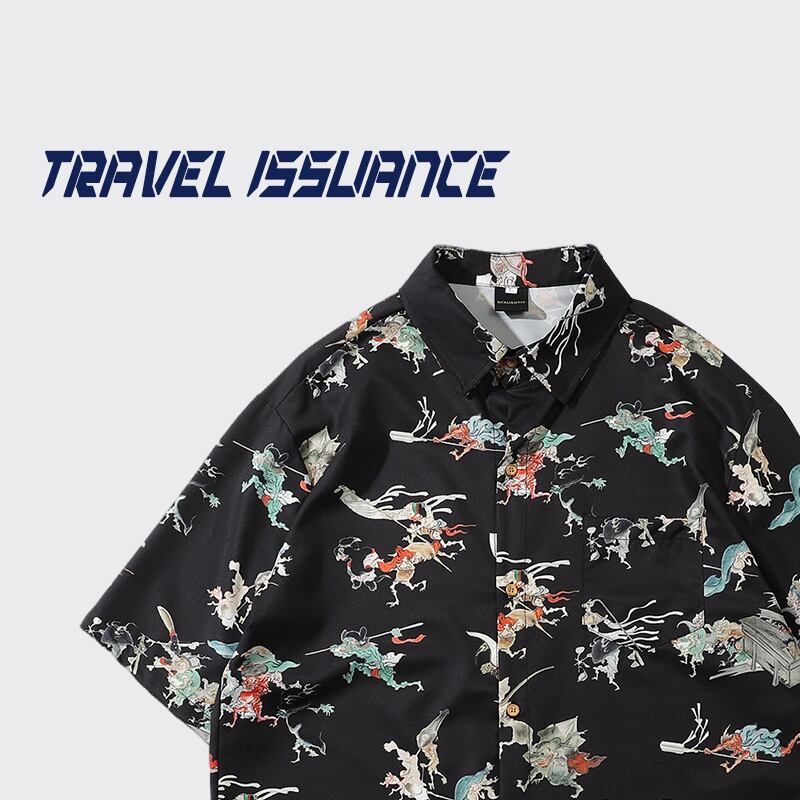 [Rich Original Series]★Shirt★ 3color Floral Shirt Tops Short Sleeve Shirt Unisex Men's Black Navy White