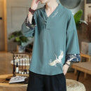 [Aoqiu Fish Series] ★China Style T-shirt★ 3color Tops Men's Unisex Crane Casual Chinese Clothes