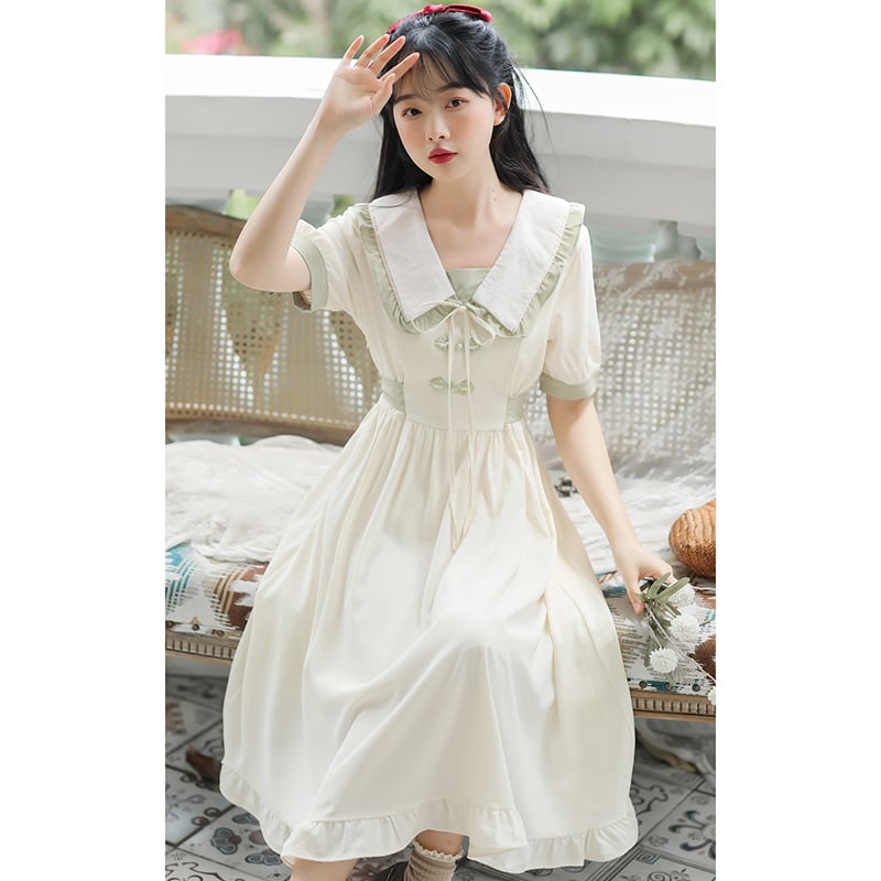 [Large Orange Series] ★China-style dress★ Improved cheongsam dress, summer clothes, cheongsam button, improves temperament, beige