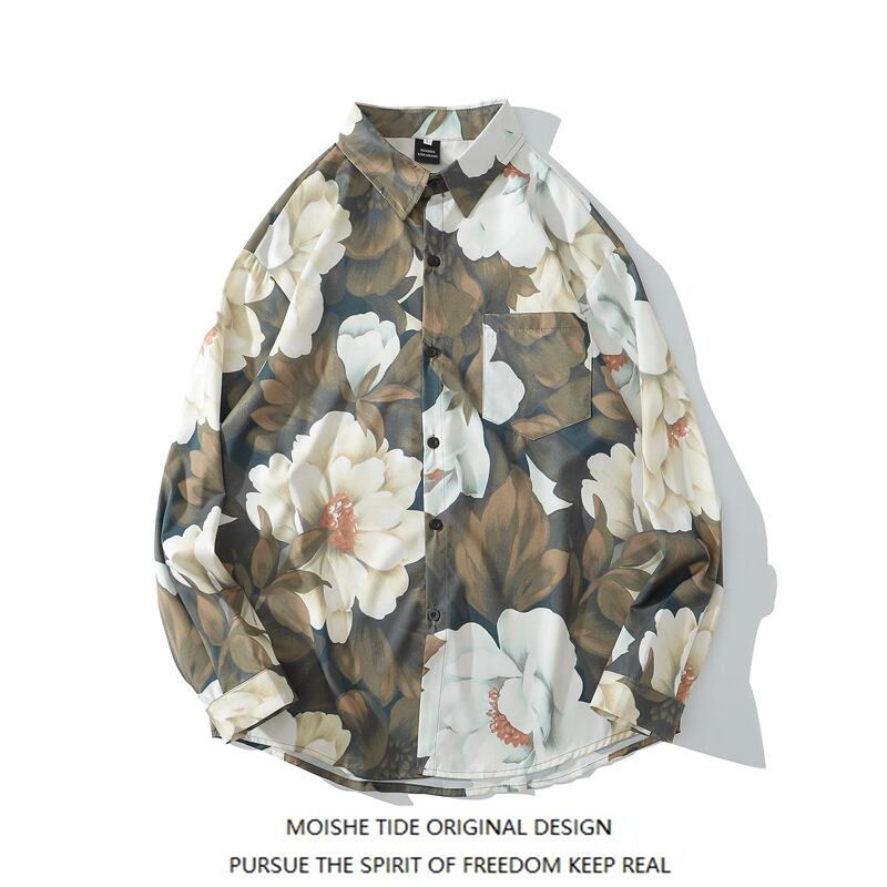 [MOISHE TIDE Series] ★Floral Pattern Shirt★ Tops Print Oil Painting Style Long Sleeve Shirt Unisex Men Women