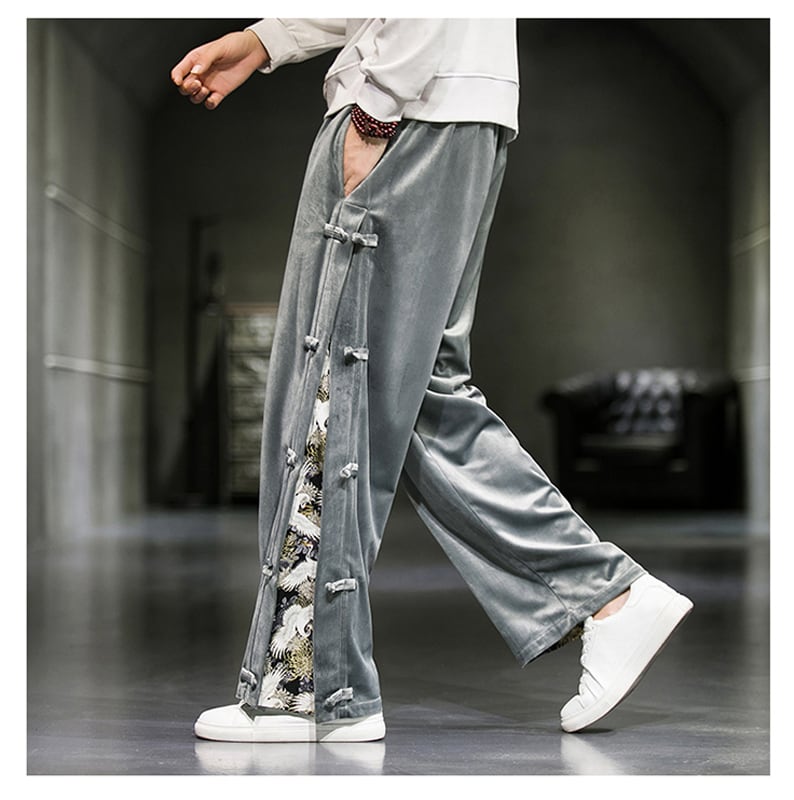 [PINZHI Series]★China style trousers★ 2color black or gray brushed lining casual pants crane thick warm