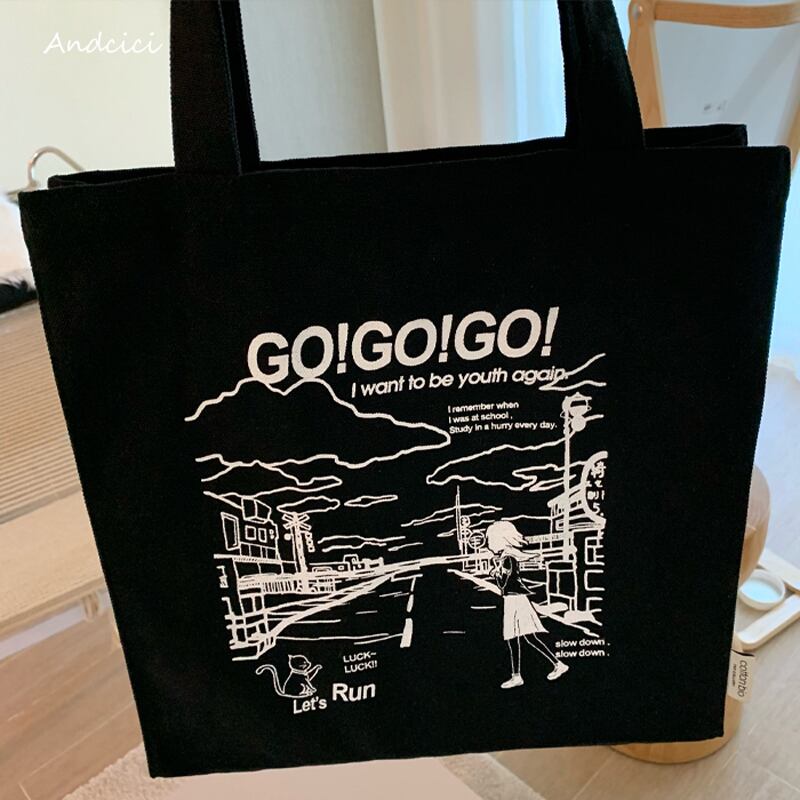 [Andcici Series]★Bag★ 2color tote bag, canvas bag, large capacity, date, commuting to work, school, cute, ladies, easy to match