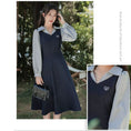 Load image into Gallery viewer, [DANSAIZI Series] ★One Piece★ Faux Layered POLO Neck Switching Ladies Blue Black
