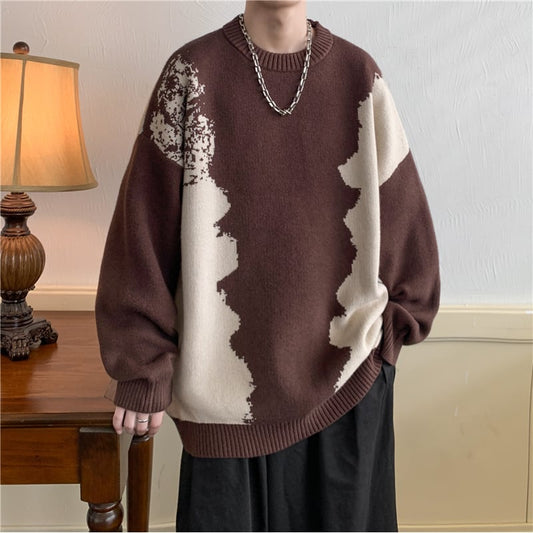 [KADISHOU series]★Sweater★ 2color knit tops Unisex Men's Color scheme ML XL 2XL Black Coffee color