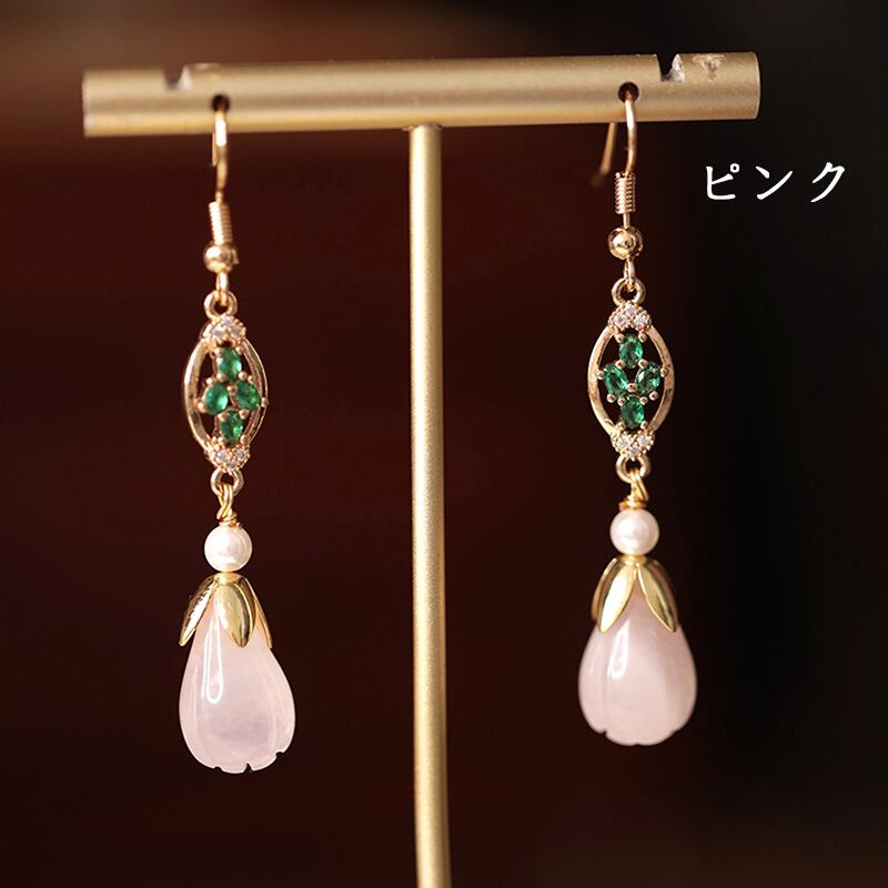 [Ma series] ★China style earrings★ 2color earrings pair ladies temperament enhancement accessory white pink white magnolia