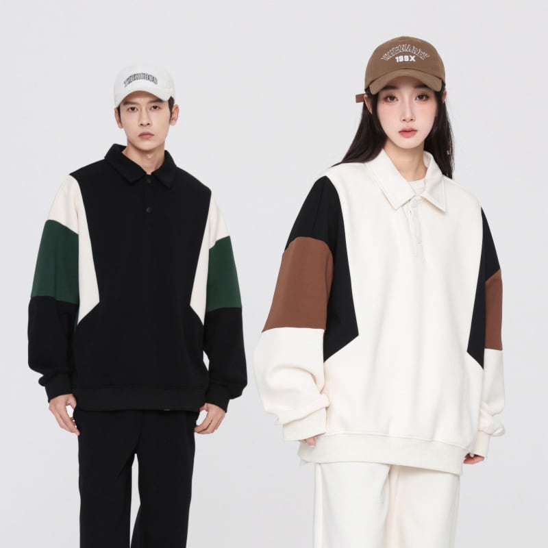 [DLSJ Series] ★Tops★ 4color POLO neck unisex men's long sleeve tops Color scheme black green white brown