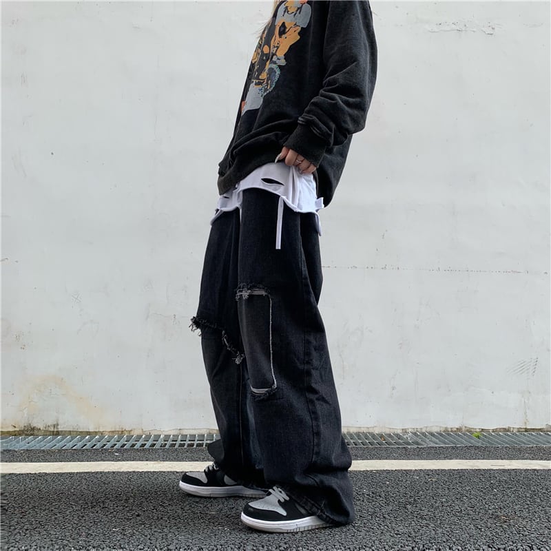 [MGJM Series]★Denim Pants★ Pants Bottoms Slimming Unisex Men's Fashion Black Black