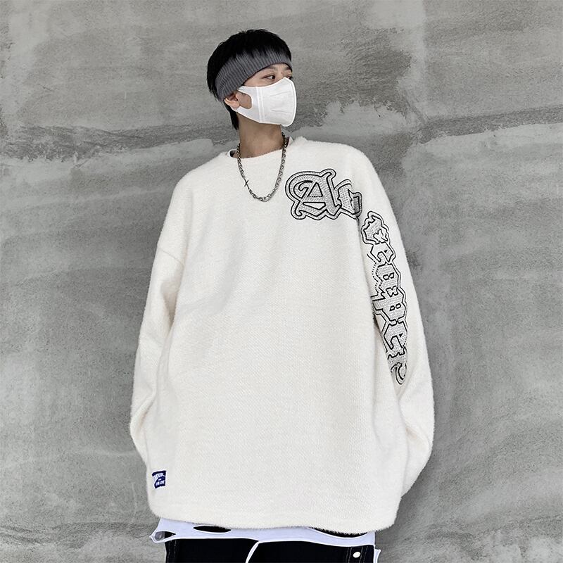 [YOULIN Series]★Sweater★ 2color Tops Casual Unisex Men's Alphabet Black White