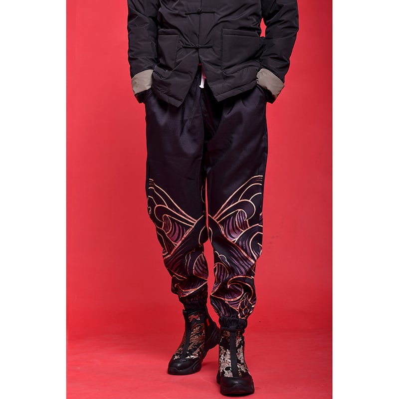 [Mumuki Series] ★Pants★ 2color Tops Unisex Men's Large Size Black Black Print