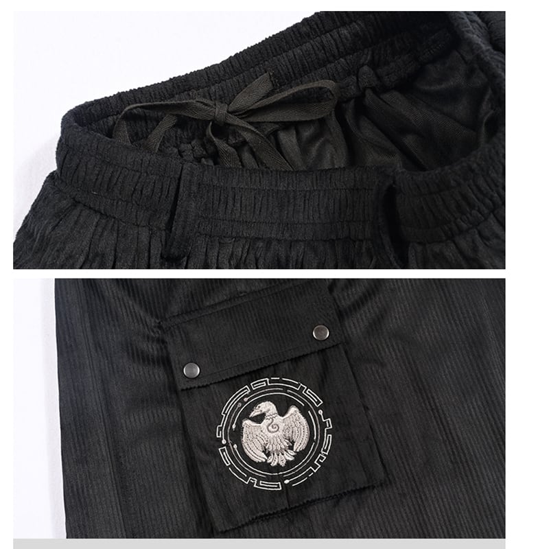 [Ancient Monster---Gold Series]★China style pants★Bottoms Gaucho pants nine-quarter length corduroy black