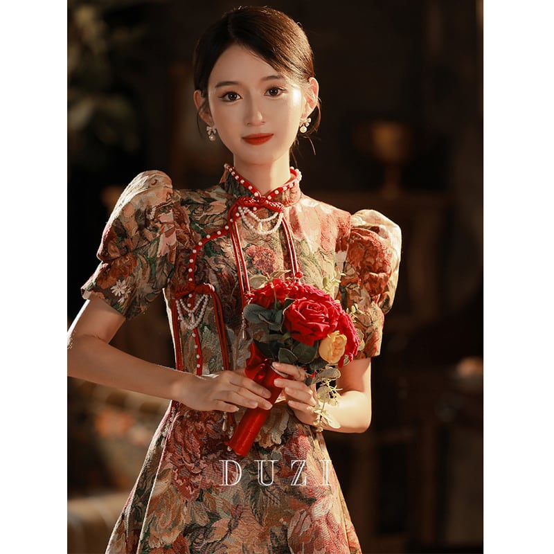 [DUZI Series]★Improved Chinese dress★ Chinese style dress, floral pattern, party dress, coming-of-age ceremony dress, photography