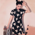 Load image into Gallery viewer, Chinese style dress, improved Chinese dress, Chinese clothing, large size, SML, XL, 2XL, cat pattern, cute
