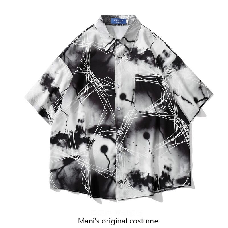 [NF Series]★Shirt★ Short sleeve shirt tops print unisex men's thin cool black black unique