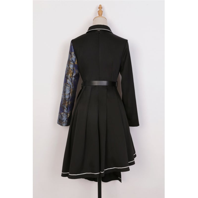 Manager recommended! [Dust Smoke Cloud Dream---Fightless City Series] ★China style dress★ With belt, long sleeves, switching, floral pattern, black, black, irregular, SML