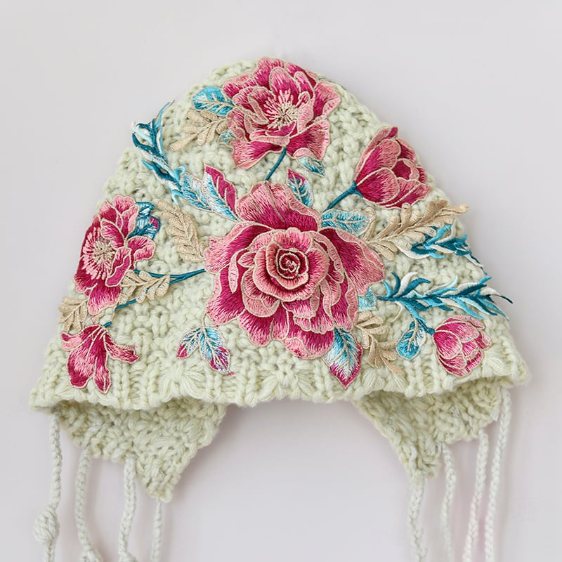 [Fish series] ★Hat★ Cap Embroidery Knitting Ladies Retro Elegant Fringe Unique Floral Pattern