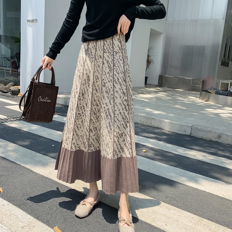 [Kaederin Series] ★Knit Skirt★ 3color Bottoms Slimming Elastic Waist Stylish Black Gray Light Brown