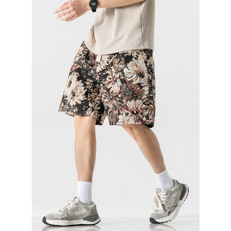 [Satoru Series] ★Shorts★ 3color Floral Pattern Bottoms Short Length Pants Unisex Men's Blue Black Green