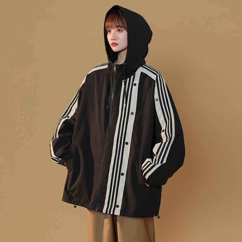 [Fujiman Series] ★Jacket★ Outerwear 3color Beige or Blue or Black Vertical Pattern Fashion Large Size