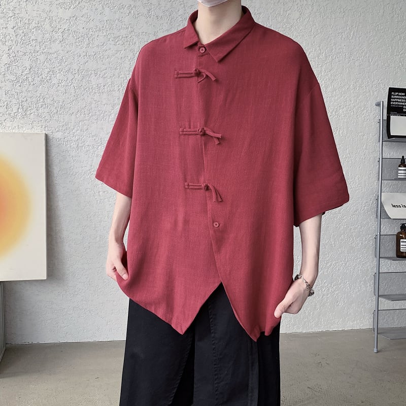 [MMstudios series]★China style shirt★ Tops 3color Unisex Men's Large size Plain Black Red