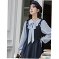 Load image into Gallery viewer, [MEIYI Series] ★One Piece★ Long Length Faux Layered Ribbon Women's Commuting Date Navy Blue
