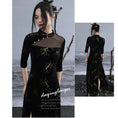 Load image into Gallery viewer, [Daiseiryusu Series] ★China-style dress★ Improved cheongsam dress, velvet, switching slit, black
