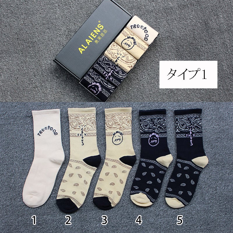 [ALES Series] ★Socks★ 5 pairs, 13 types to choose from, unisex, fashionable, cheap, ins style, cute, cartoon, alphabet