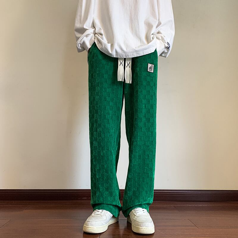 [KADISHOU Series] ★Casual Pants★ 3color Bottoms Trousers Men's Large Size Plaid Pattern Black White Green