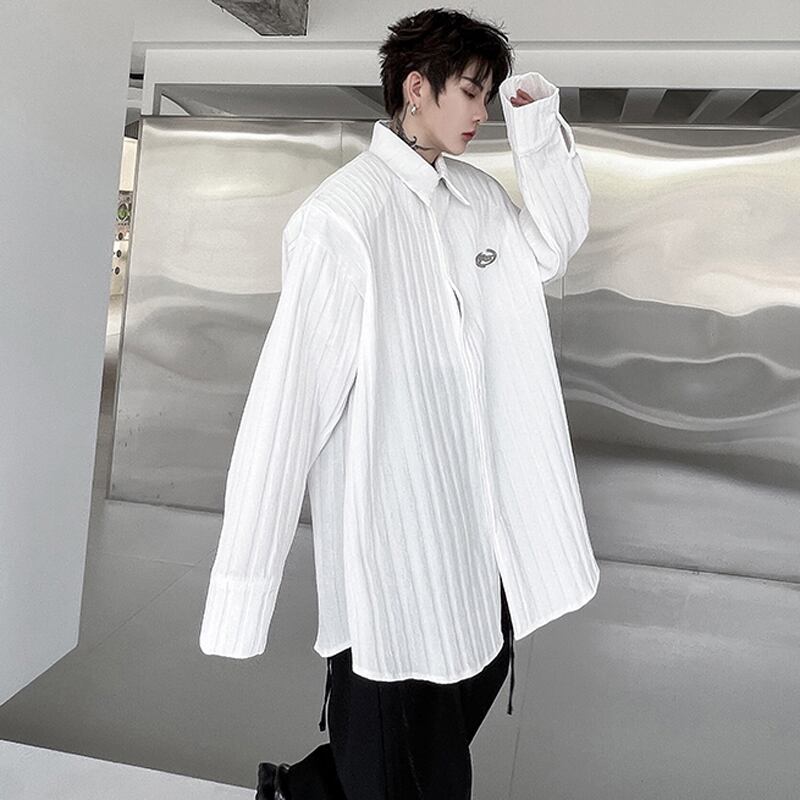 [Illustrated Series]★Shirt★ Tops 2color Unisex Men's Vertical Stripes Loose Black White Fashion Spring Clothes