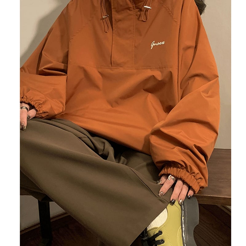 [Fujiman Series] ★Parker★ 3color Tops Long Sleeve Unisex Men's Orange Black Apricot Casual