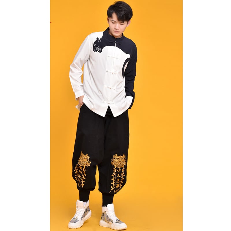 [PINZHI Series]★China style pants★Casual pants Letter pattern Large size Black Black Black Black