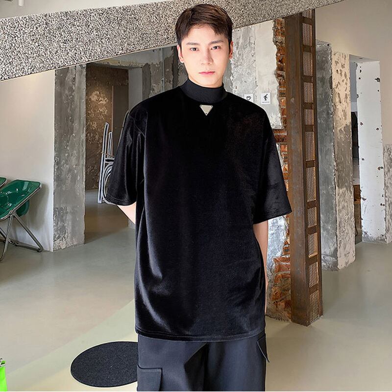 [Coolman Series]★T-shirt★ Tops Unisex Men's Velvet Black Black ML XL Simple