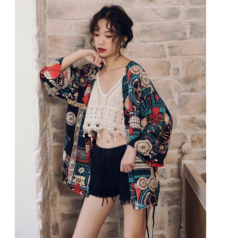 [Akino Shinsho Series]★China style happi coat★ Tops Sun protection Cool Summer Loose Print Ethnic style Retro