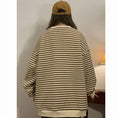 Load image into Gallery viewer, [BIGEMAN Series] ★Tops★ 2color Horizontal striped pattern long sleeve tops Unisex Men's Large size Black Coffee color
