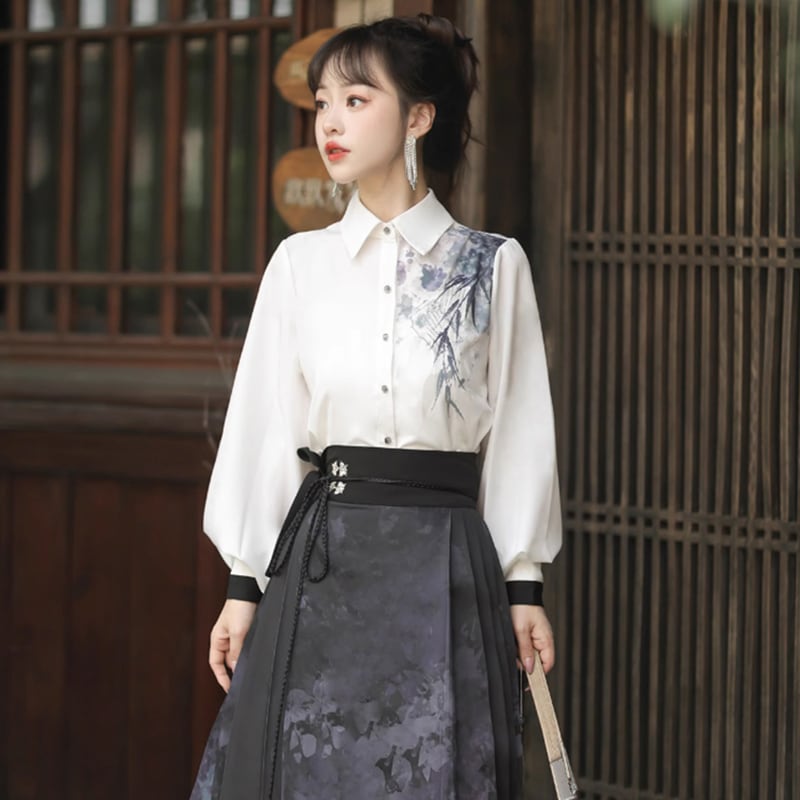 [Dust Smoke Cloud Dream---Picture Series]★China style skirt★Maki skirt, Chinese clothing, ink pattern, long length, original, cute, Hanfu skirt