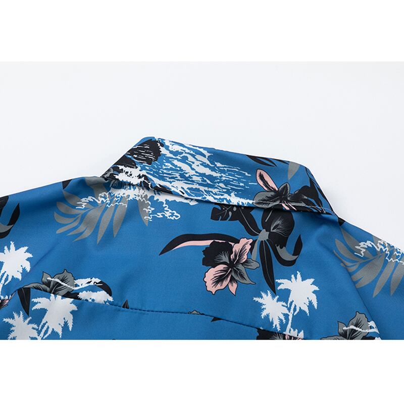 [TRAVEL ISSUANCE Series] ★Short Sleeve Shirt★ Hawaii Aloha Shirt Print Unisex Men's Blue Cool