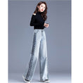 Load image into Gallery viewer, [REHUOJIALI Series] ★Denim Pants★ Embroidery Bottoms Trousers Women's Blue Blue Large Size
