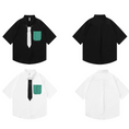 Load image into Gallery viewer, [Escaped Earth Series]★Shirt with tie★ Tops 2color Unisex Men's Black White Casual Color Scheme
