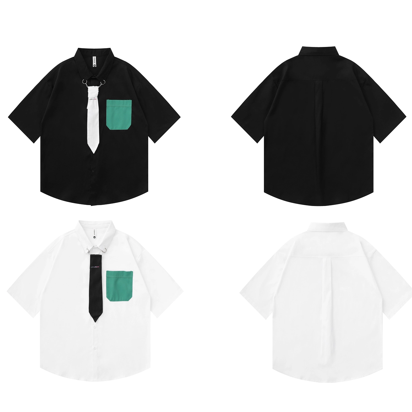 [Escaped Earth Series]★Shirt with tie★ Tops 2color Unisex Men's Black White Casual Color Scheme