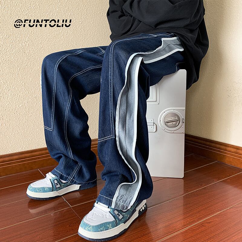 [Men's Series]★Casual pants★ Denim pants bottoms Unisex Men's Color scheme Easy to match Blue Blue