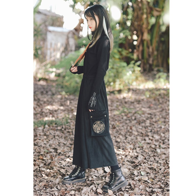 [Old Monster---Song of the Four Wise Men Series]★China style pants★Bottoms Gaucho pants ML XL corduroy fabric black