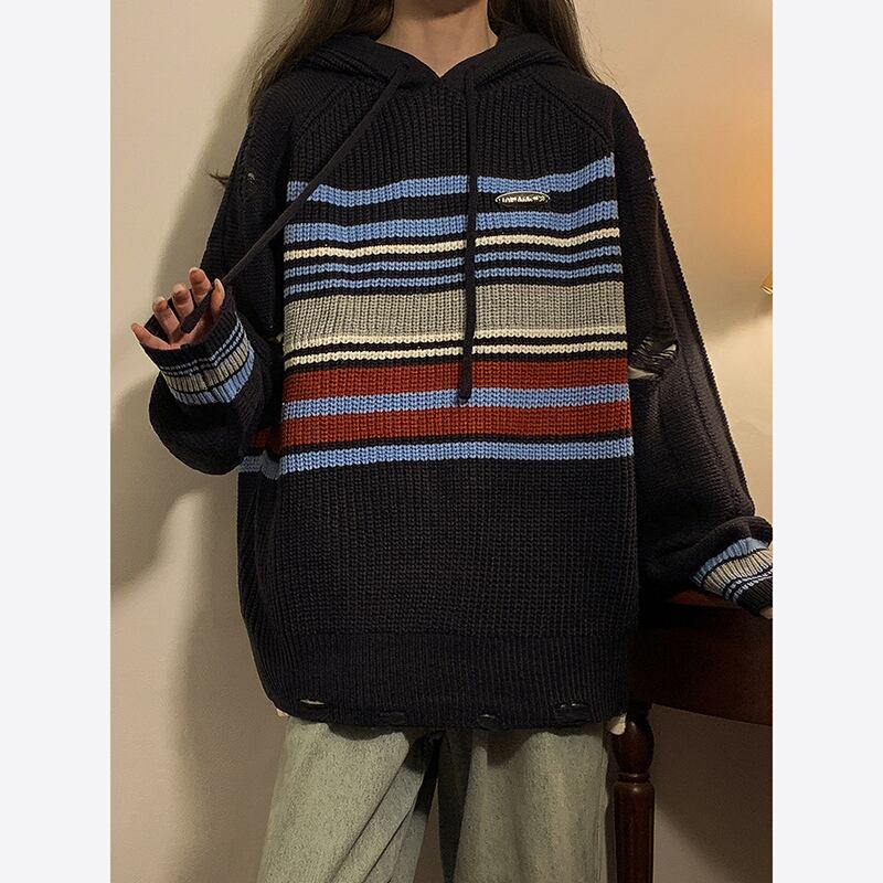 [NANSHI Series]★Parker★ 2color Knit Tops Knit Parka Unisex Men's Horizontal Striped Pattern